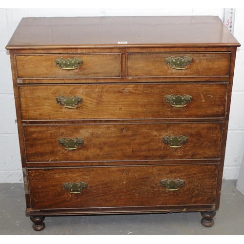 137 - Georgian mahogany 2 over 3 chest of drawers with brass drop handles