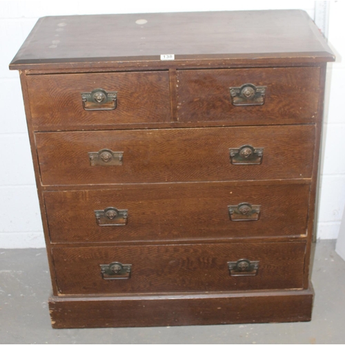 138 - A scumbled 2 over 3 chest of drawers with secessionist metal handles