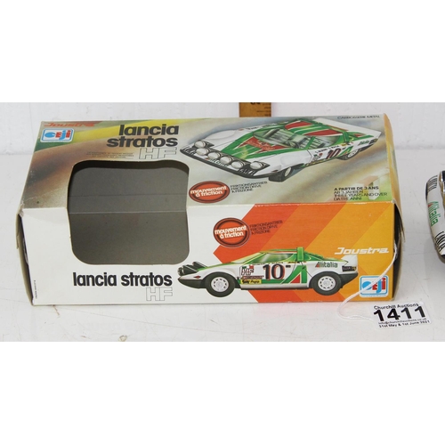 1411 - A Rare Joustra Lancia Stratos HF rally car tin plate friction toy car in original box