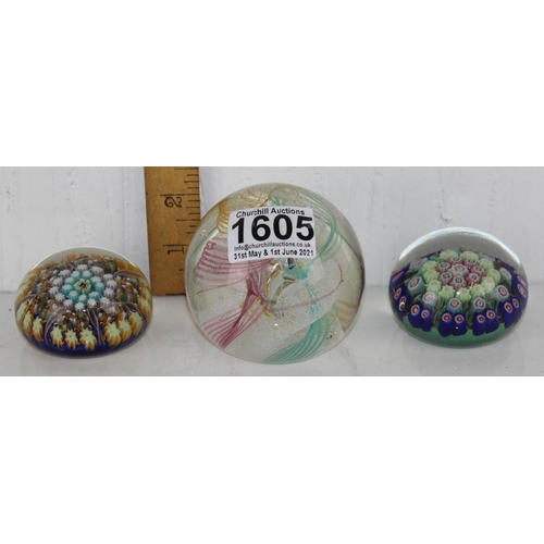 1605 - Caithness 'Daydream' paperweight and 2 x Scottish paperweights