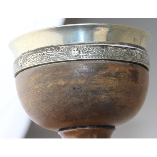 1613 - An unusual early Arts & Crafts period 20th century copper, wooden and silver plated goblet in the ma... 