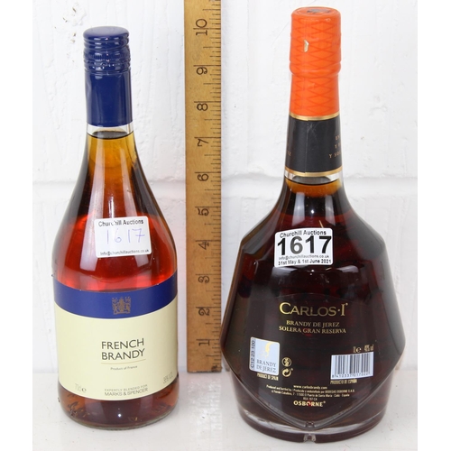 1617 - 2 bottle of Brandy to inc Carlos I Brandy de Jerez