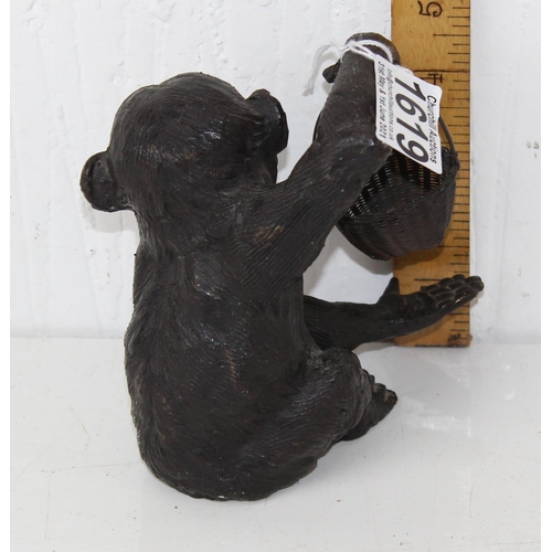 1619 - A 20th century cold painted bronze model of a chimp with basket