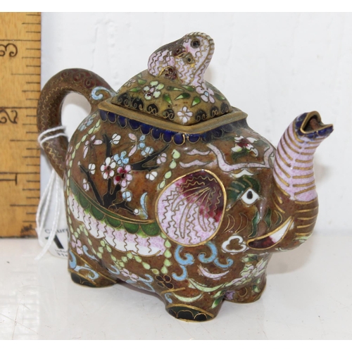 1625 - A 20th century Chinese cloisonné teapot formed as an Elephant