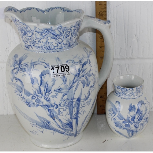 1709 - Antique Royal Doulton jug and vase decorated with Irises