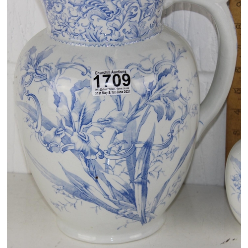 1709 - Antique Royal Doulton jug and vase decorated with Irises