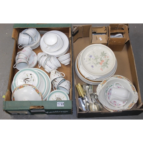 1722 - 2 boxes of assorted ceramics and cutlery to inc Royal Doulton