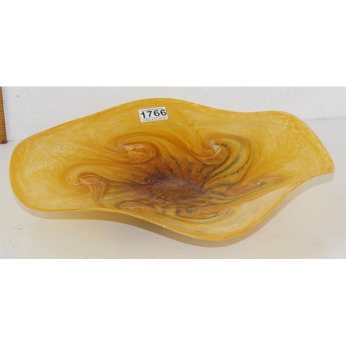 1766 - A large yellow glass bowl with foot - signed and dated indistinctly verso - likely Italian