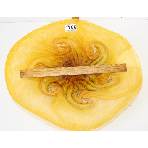 1766 - A large yellow glass bowl with foot - signed and dated indistinctly verso - likely Italian