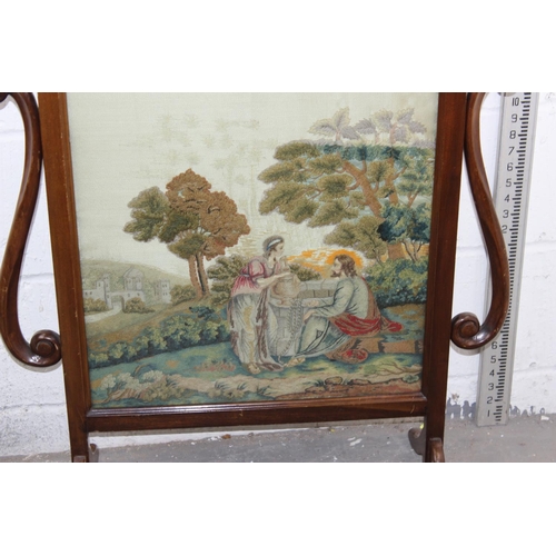 286 - A Victorian Mahogany frame fire scree with painted and embroidered panel