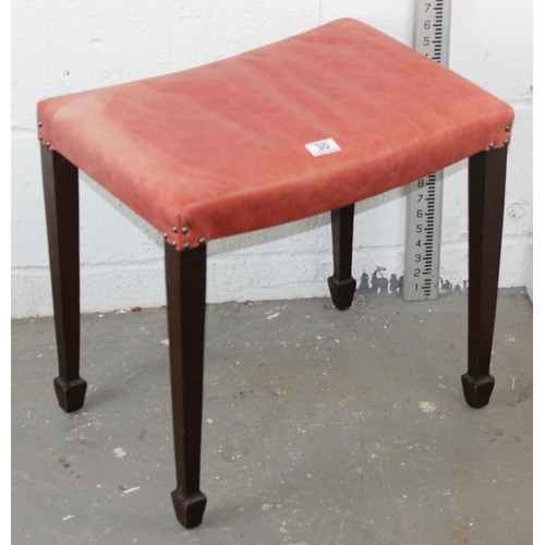 30 - Red leather topped stool on mahogany spade legs