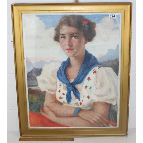 324 - Scottish School (20th Century) - An Oil painting of a young girl behind glass - indistinctly signed ... 