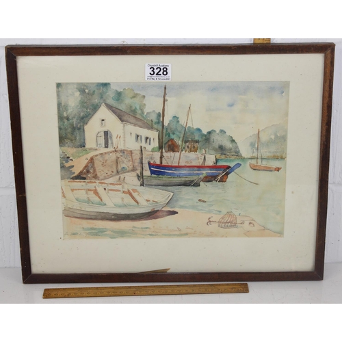 328 - A fine 20th century watercolour of Le Pouldu harbour in France