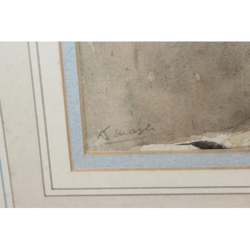 332 - An Art Deco period watercolour of a lady indistinctly signed in pencil lower left