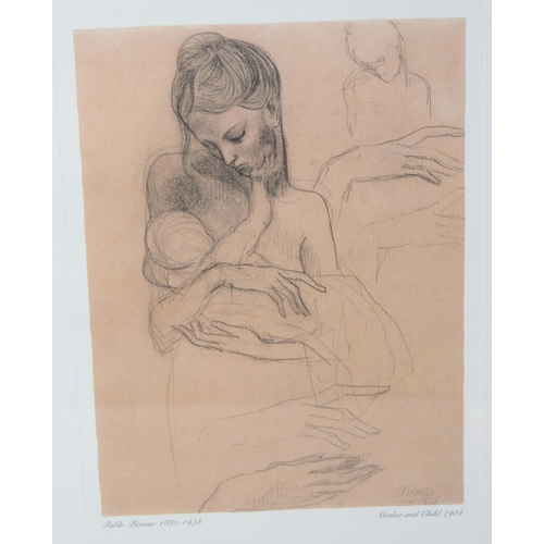 356 - High quality framed lithograph of pencil sketch by Pablo Picasso – Mother And Child 1904