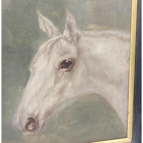 357 - Large antique framed oil on canvas – two horse heads