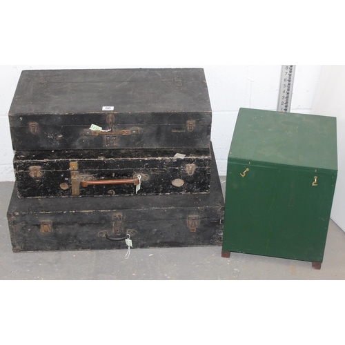 60 - 3 vintage wooden tool boxes and a green painted wooden storage box