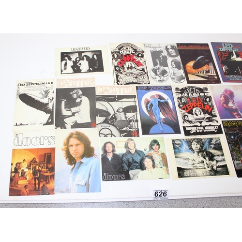 626 - Qty of vintage postcards - mostly Led Zeppelin related, also Doors & Iron Maiden