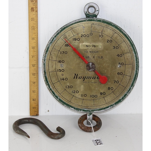 632 - A set of vintage Waymaster hanging scales with brass dial