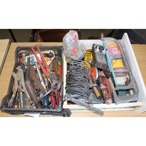 708 - 2 boxes of assorted tools in inc Air Ministry wire cutters by Bernard