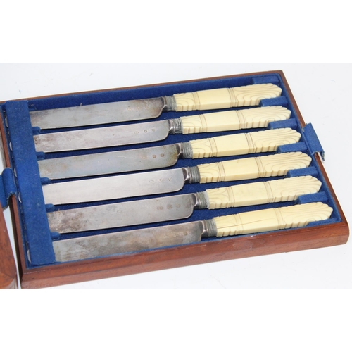 1135 - 2 boxed sets/ part sets of fish knives and forks in mahogany boxes, some silver handled