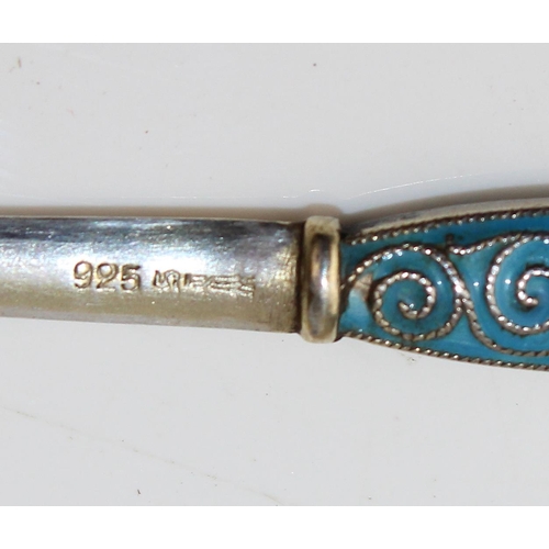 1215 - A Russian style white metal and enamel dagger in sheath, the blade marked 925. Believed to be Norweg... 