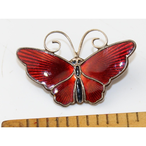 1218 - David Andersen - Norwegian sterling silver and enamel butterfly brooch stamped David Andersen Norway... 