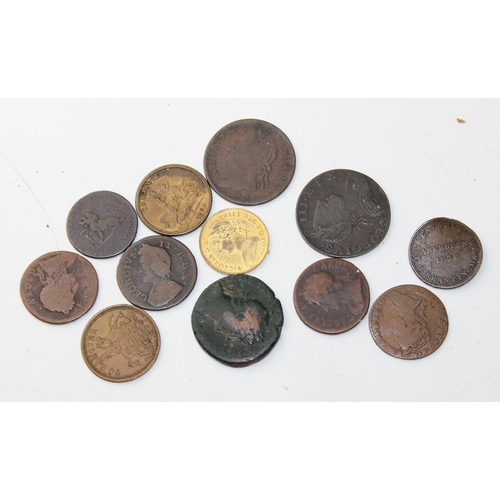 1342 - Qty of assorted antique and later interesting copper tokens and coins