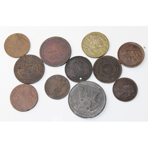 1343 - Qty of assorted antique and later interesting copper tokens and coins (lot 2)