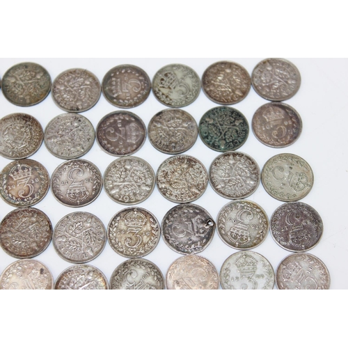 1348 - 56 assorted full and half silver 3d coins