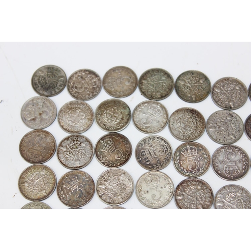 1348 - 56 assorted full and half silver 3d coins