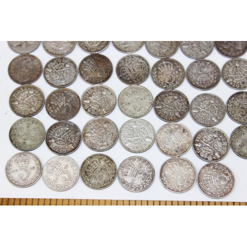 1348 - 56 assorted full and half silver 3d coins