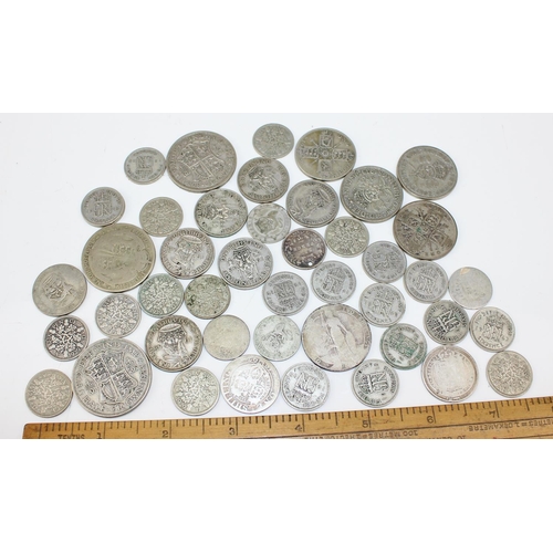 1349a - Qty of assorted pre 1946 coins, Half-Crowns, Shillings and 6d, some pre 1920 - approx 223g gross