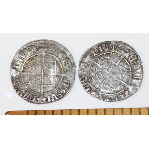 1349h - 2 hammered silver coins believed to be Henry VII half groats