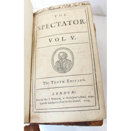 1527 - 5 antique volumes of the Spectator c.1720 - some disbound