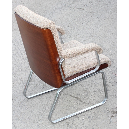 155 - In the manner of Marcel Breuer/ Eames - A vintage Chrome and upholstered armchair with bentwood back... 