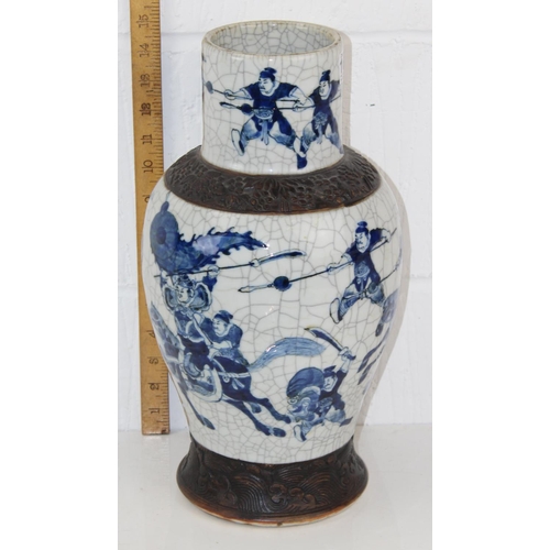 1634 - A 19th century Chinese blue & white baluster vase with crackle glaze and copper effect decoration - ... 