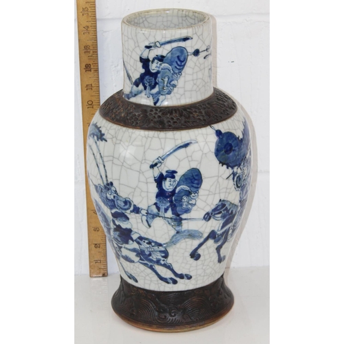 1634 - A 19th century Chinese blue & white baluster vase with crackle glaze and copper effect decoration - ... 