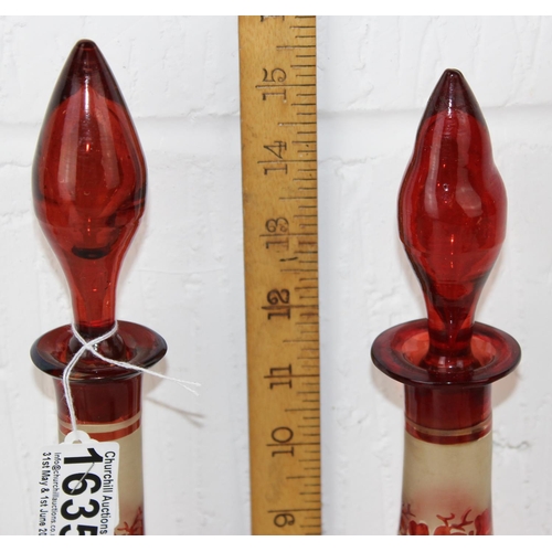 1635 - A pair of Bohemian ruby flashed and acid etched decanters c.1900