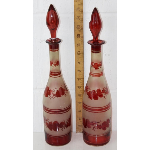 1635 - A pair of Bohemian ruby flashed and acid etched decanters c.1900