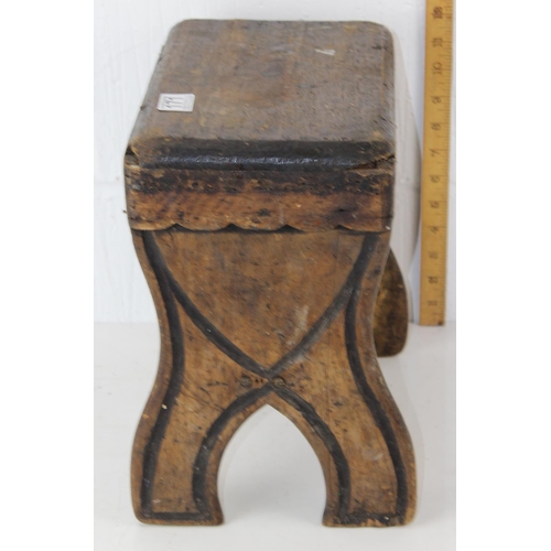 171 - Antique rustic stool with painted details