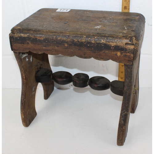 171 - Antique rustic stool with painted details