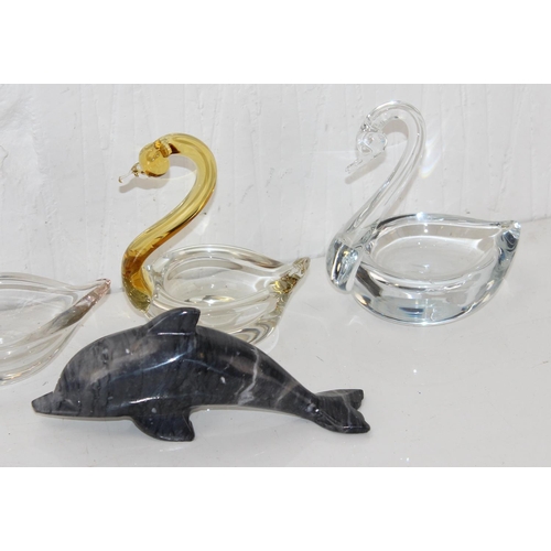 1821 - Qty of retro glass animals and a stone dolphin