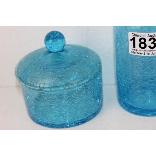 1832 - 4 pieces of vintage blue Crackle glaze glass