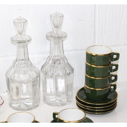 1842 - A pair of antique mallet glass decanters, a set of 12 Chauvigny coffee cups and saucers and KG Lunev... 