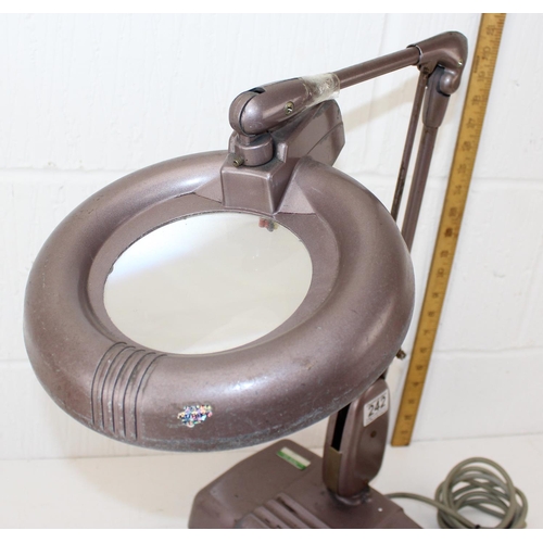 242 - A vintage industrial RS Illuminated Bench Magnifier lamp