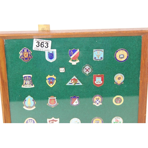 363 - Framed display of enamel bowling badges