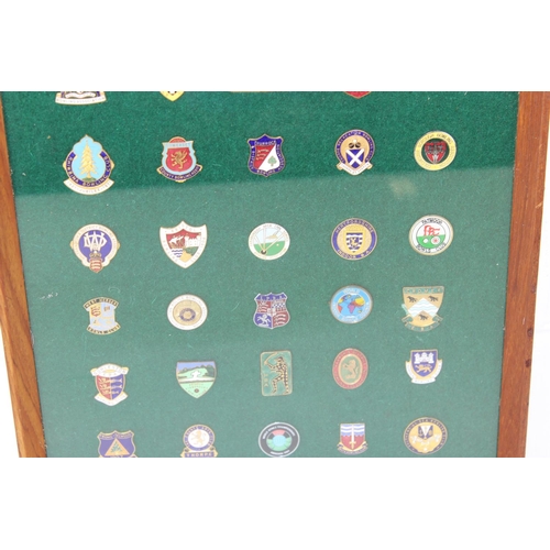 363 - Framed display of enamel bowling badges