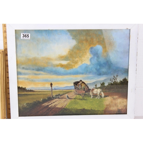 365 - Alan Robbins watercolour of a winter scene and an indistinctly signed oil on canvas of a horse and c... 