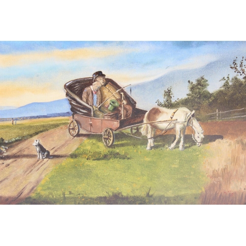 365 - Alan Robbins watercolour of a winter scene and an indistinctly signed oil on canvas of a horse and c... 